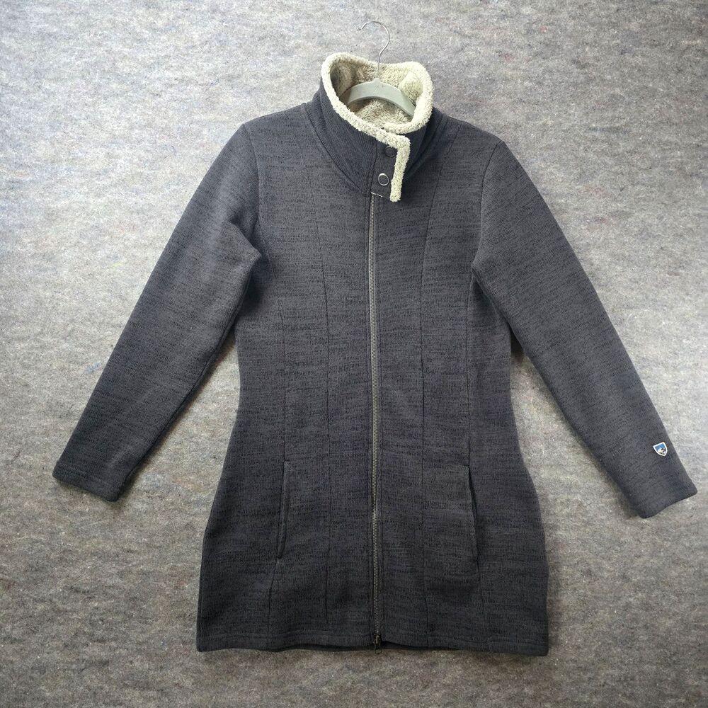 Kuhl Alaska Long Fleece Jacket Sweater Gray Sherpa Collar Outdoor Womens Sz S